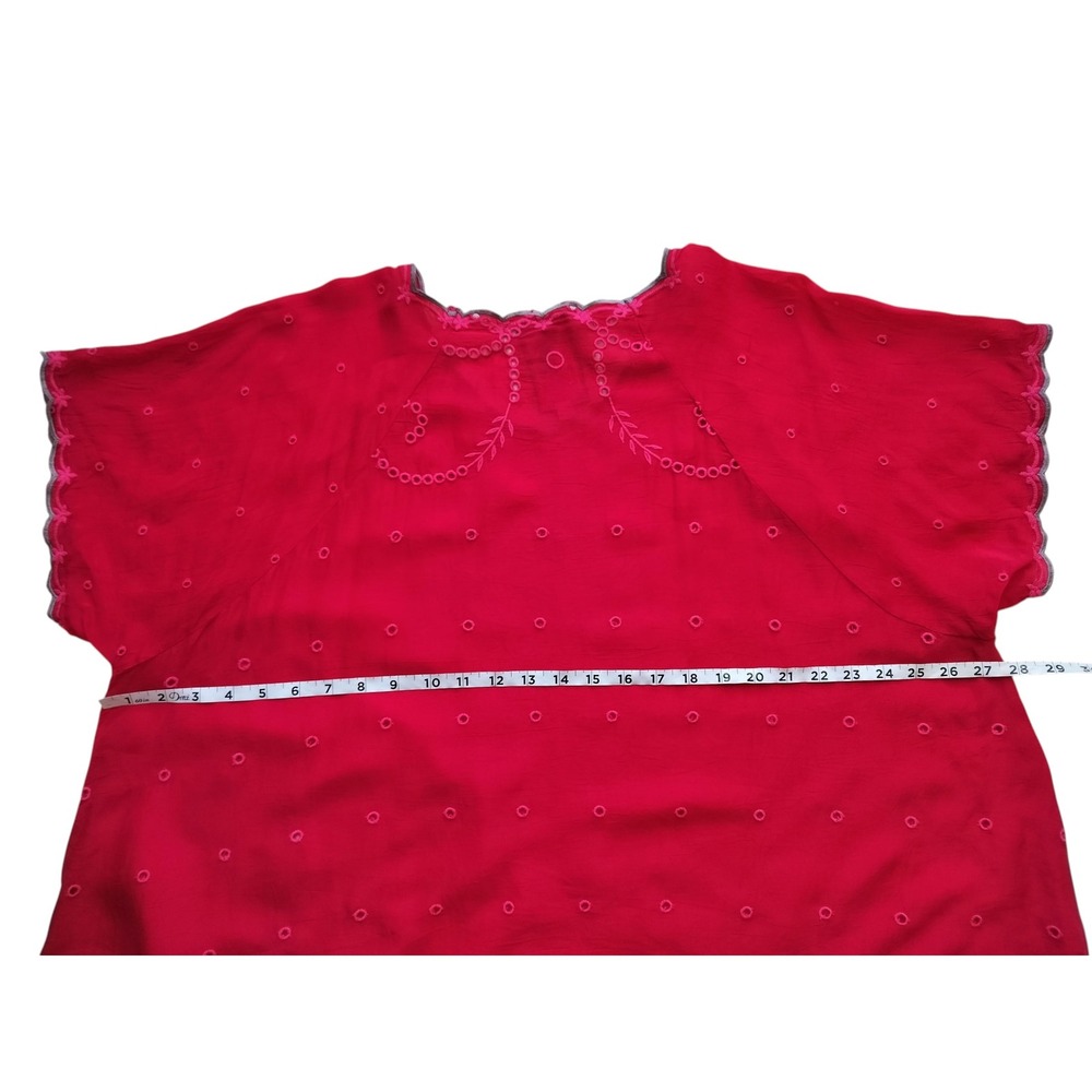 Johnny Was C13579 Red Embroidered Tunic Top 1X Plus Size 100% Cupra Rayon Boho - Picture 10 of 12